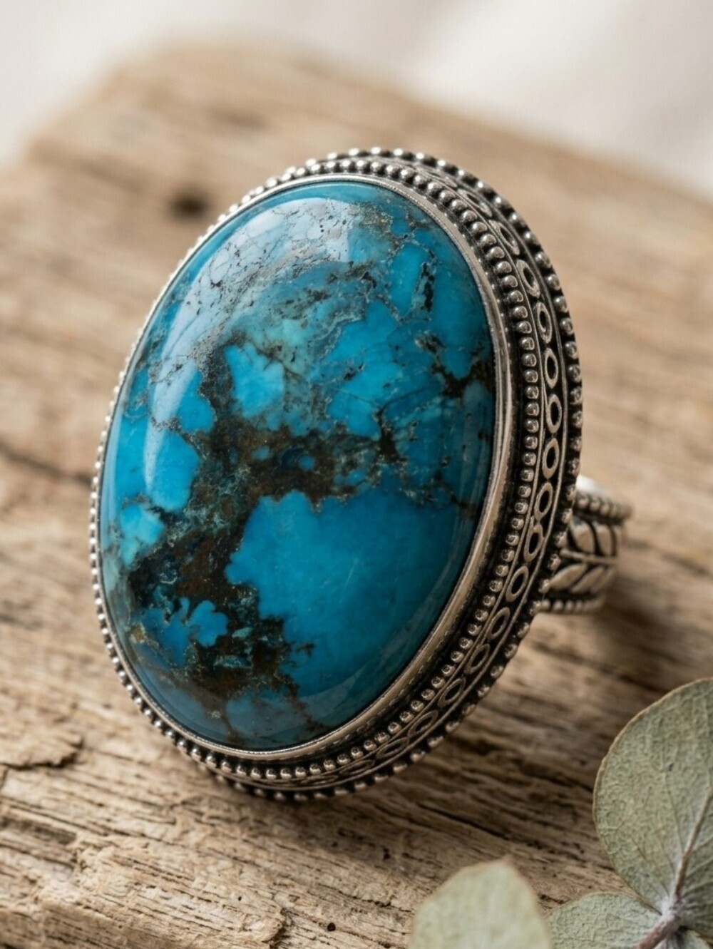 925 Sterling Silver Genuine Turquoise Large Oval Cabochon Western Ring Size 8.5 - Picture 10 of 15